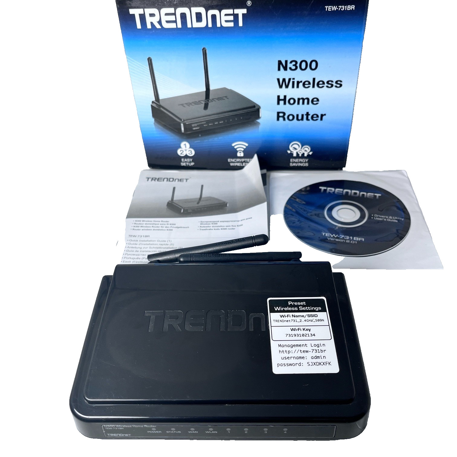 TRENDnet N300 TEW-731BR 4-Port Encrypted Wireless Easy Setup Home Router - Black