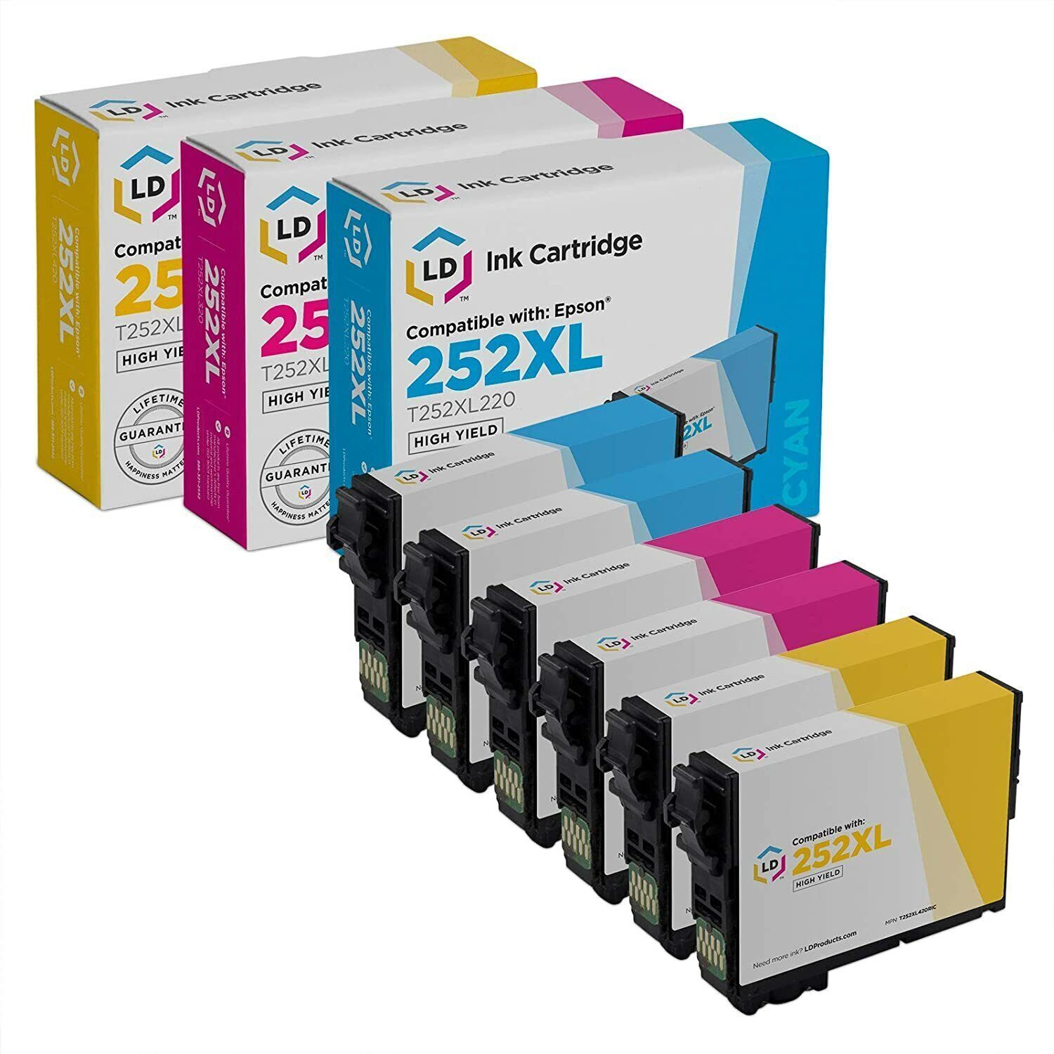 LD 6Pk Reman Cartridges for Epson Ink 252 XL WorkForce WF-3620 WF-3640 WF-7110