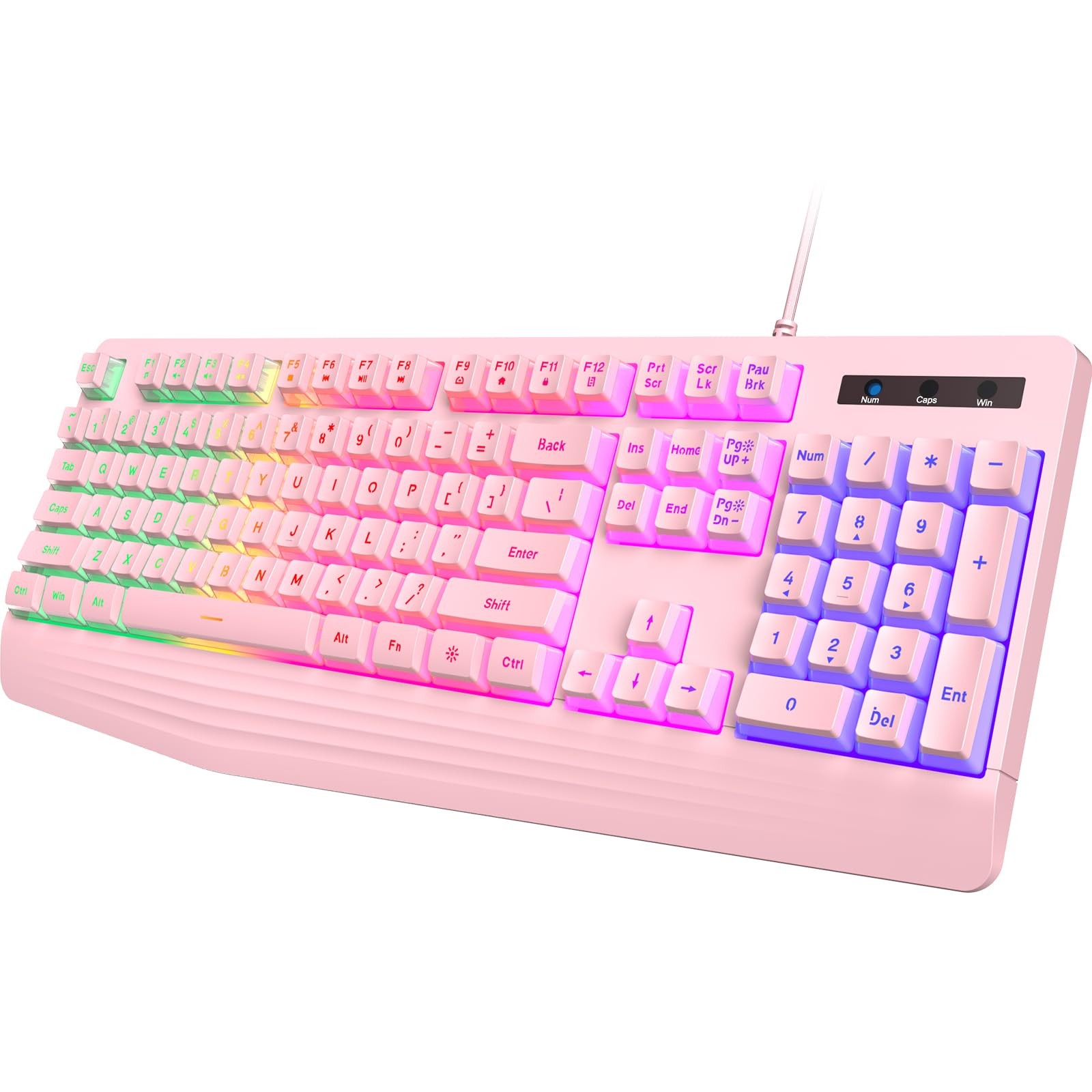 Pink Creamy Keyboard, Rainbow LED Backlit, 104 Keys Silent Light Up Gaming Ke...