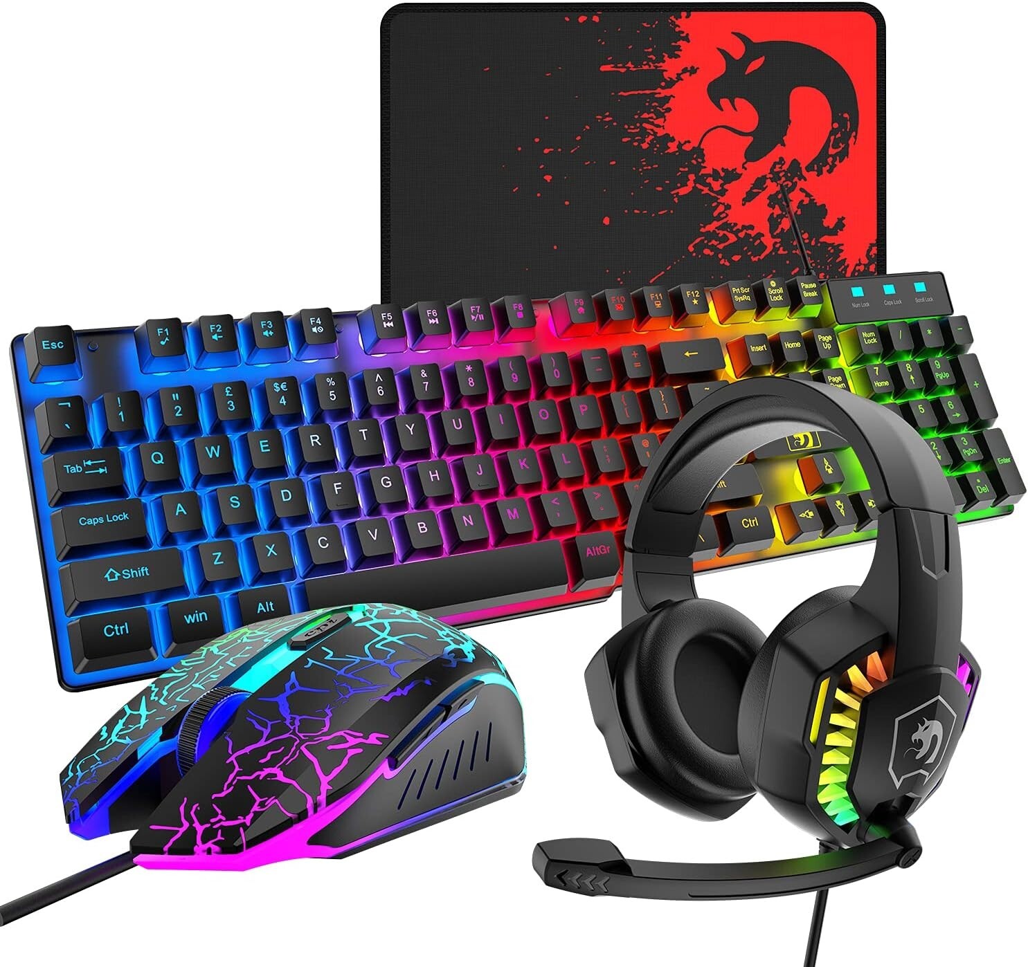 ZIYOU LANG T11 Wired Gaming Keyboard and Mouse Headset Combo,Rainbow LED Backlit