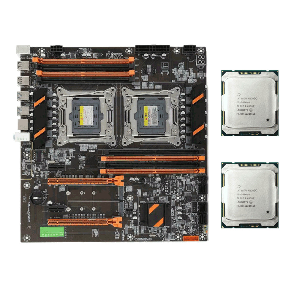 X99 Motherboard ATX Mainboard + 2x Intel Xeon E5-2680 V4 CPU 28 Cores 2.4 GHz.