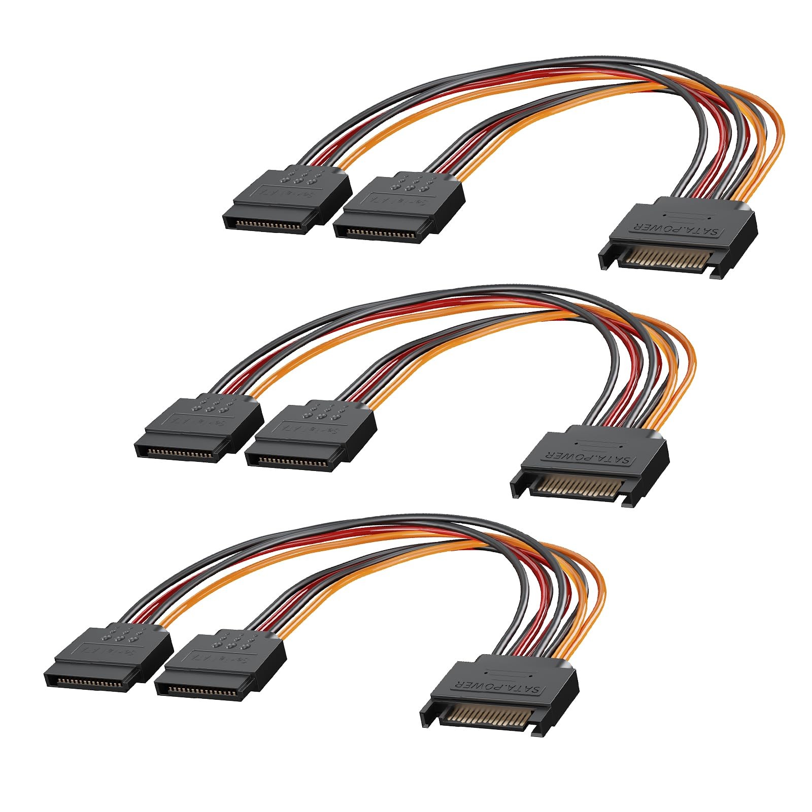 Mbiydeg 3-Pack 15 Pin SATA Power Splitter Cable, 8 Inch Sata Male to 2X Femal...