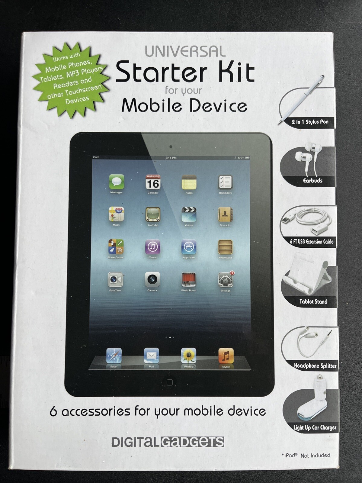 NIB Digital Gadgets Universal Starter Kit Mobile Device With 6 Accessories NEW