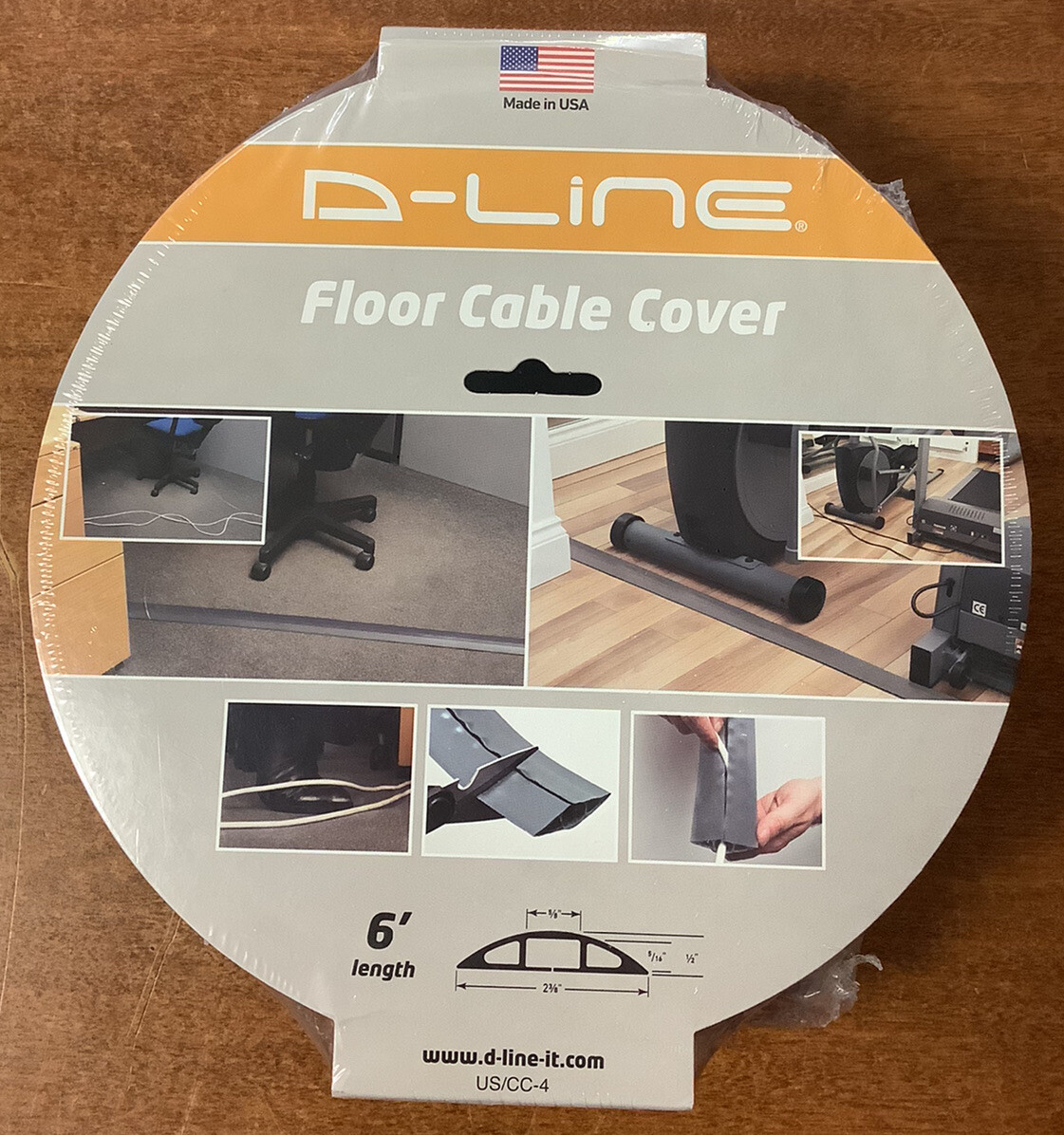New D-Line 6' Floor Cable Cover, Cord Protector, US/CC-4, 2.375" x 0.5" PVC Gray