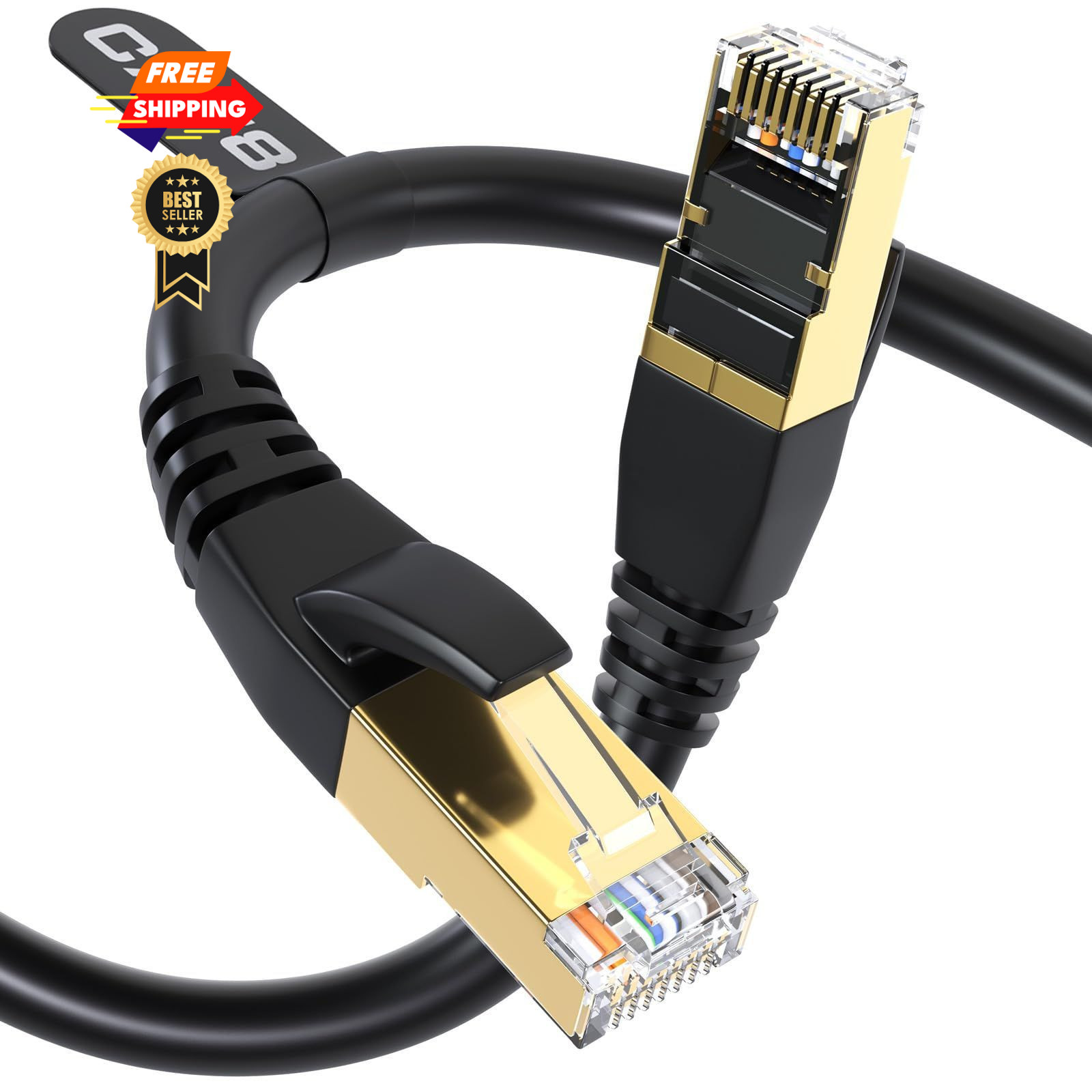 DbillionDa Cat 8 Ethernet Cable 40Gbps 2000MHz, 35FT Cat8-35ft, Black