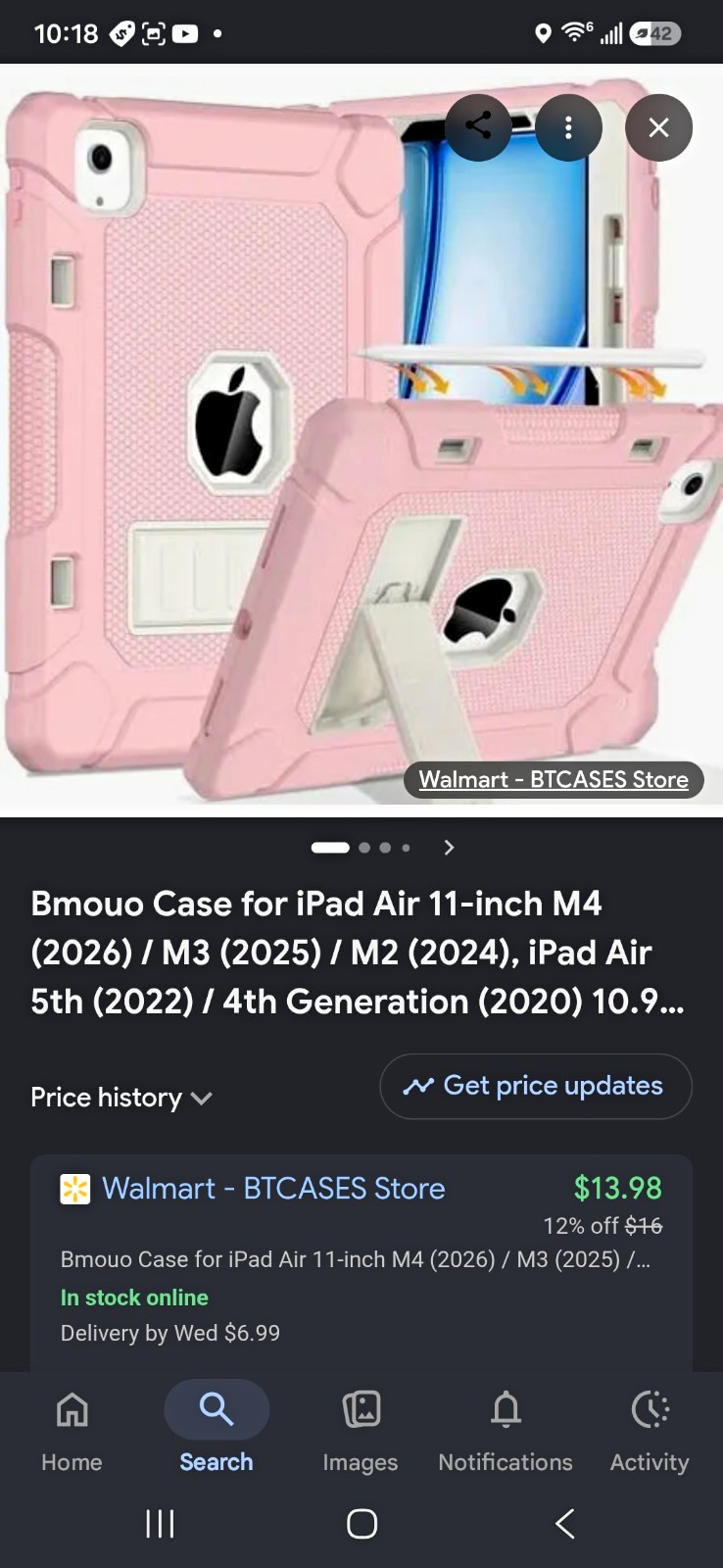 Bmouo Rugged Silicone Case w/ Integrated Stand for Apple iPad Air 11" Pink/Gray