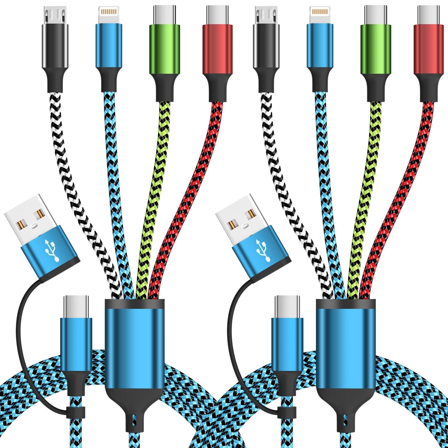 4 in 2 Multi Charging Cable, USBA/C Universal 5 feet, Green&Red&Blue&White