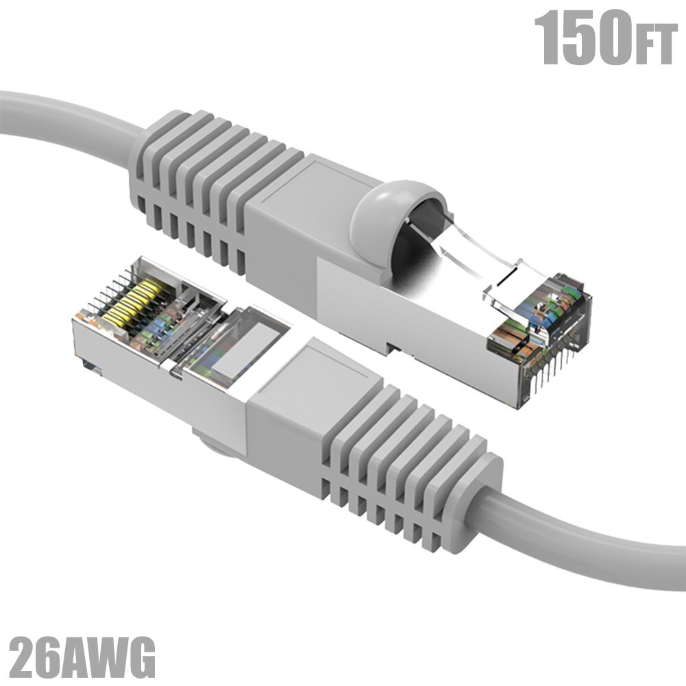 150FT Cat5E RJ45 Ethernet LAN Network FTP Shielded Patch Cable Pure Copper Gray