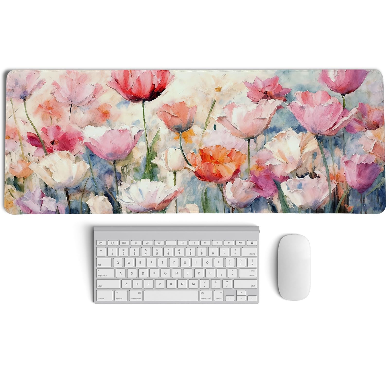 Pink Spring Tulip Floral Mouse Pad,Summer Flower Mouse Pads,Aesthetic Romanti...