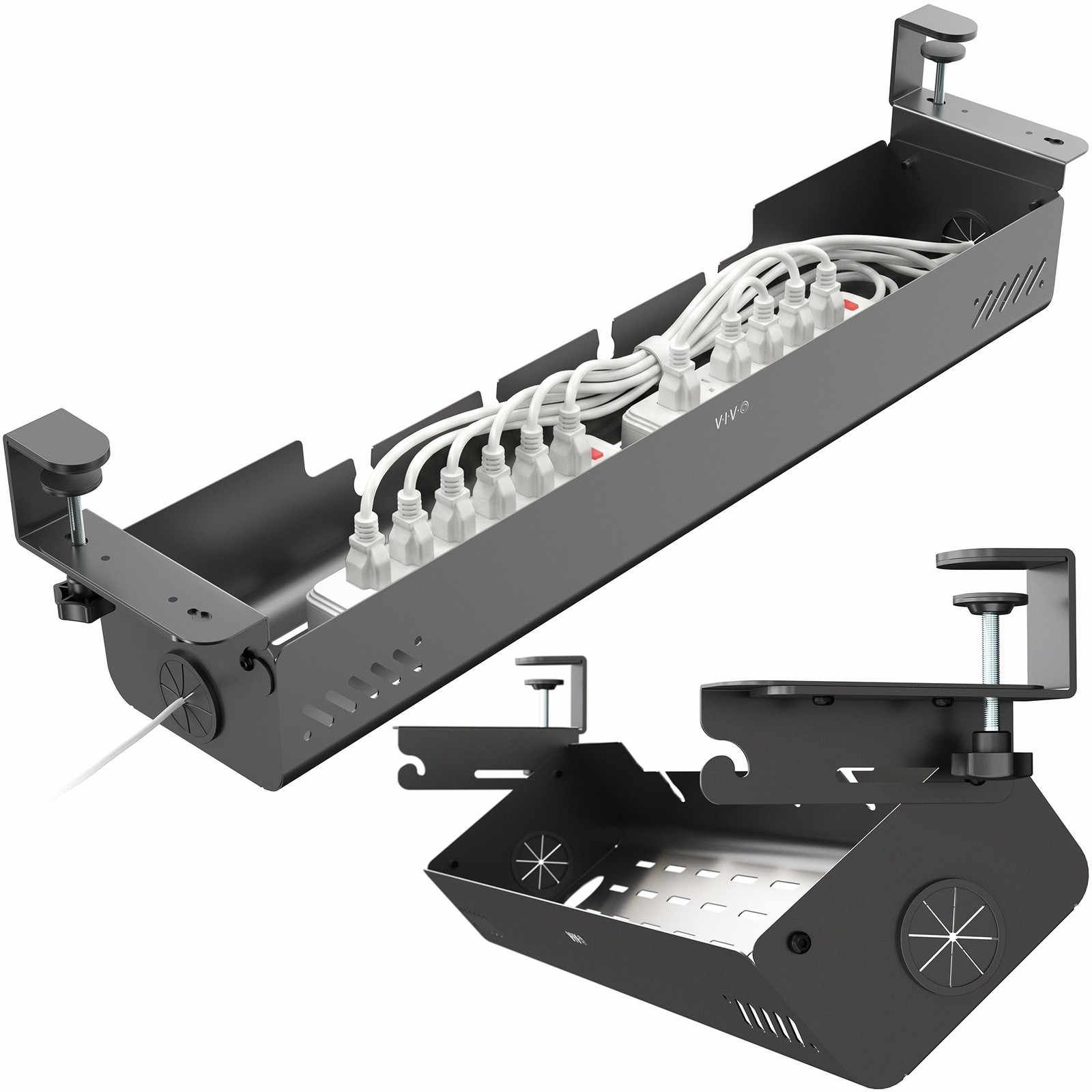 VIVO 35" Clamp-On Under-Desk Cable Management Box, Flip-Open Lid, Holds 11lbs