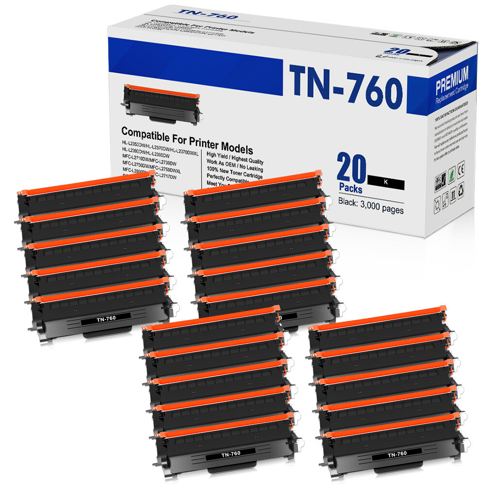 20PK Compatible for Brother TN760 TN730 Toner MFC-L2710DW HL-L2370DW HL-L2325DW