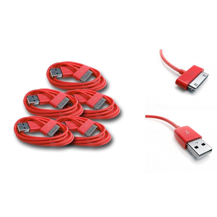 5X 10FT 30-PIN USB SYNC POWER CHARGER RED CABLE CONNECTOR IPHONE 4S IPOD IPAD