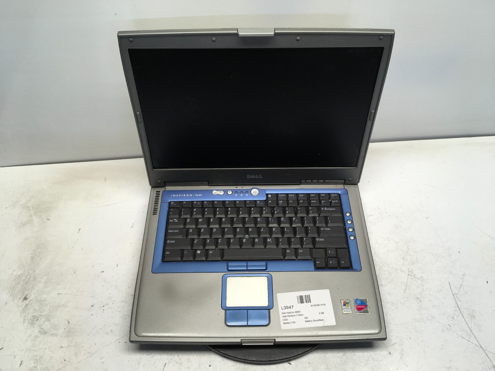 Dell Inspiron 8600 Intel Pentium 1.7GHz 2 GB NO HDD No Batt
