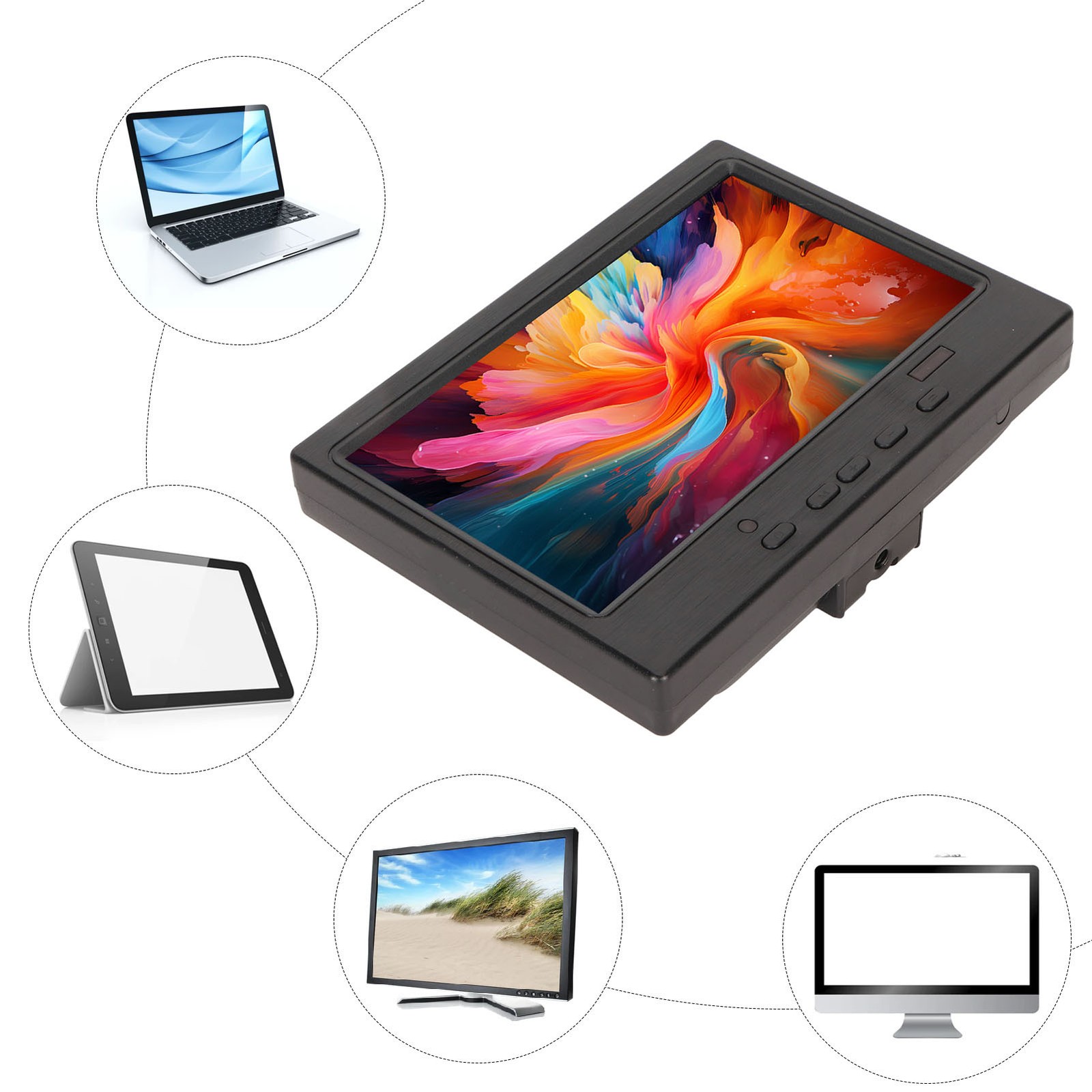 7 Inch Portable Monitor 1024x600 Supports HD Multimedia Interface VGA AV