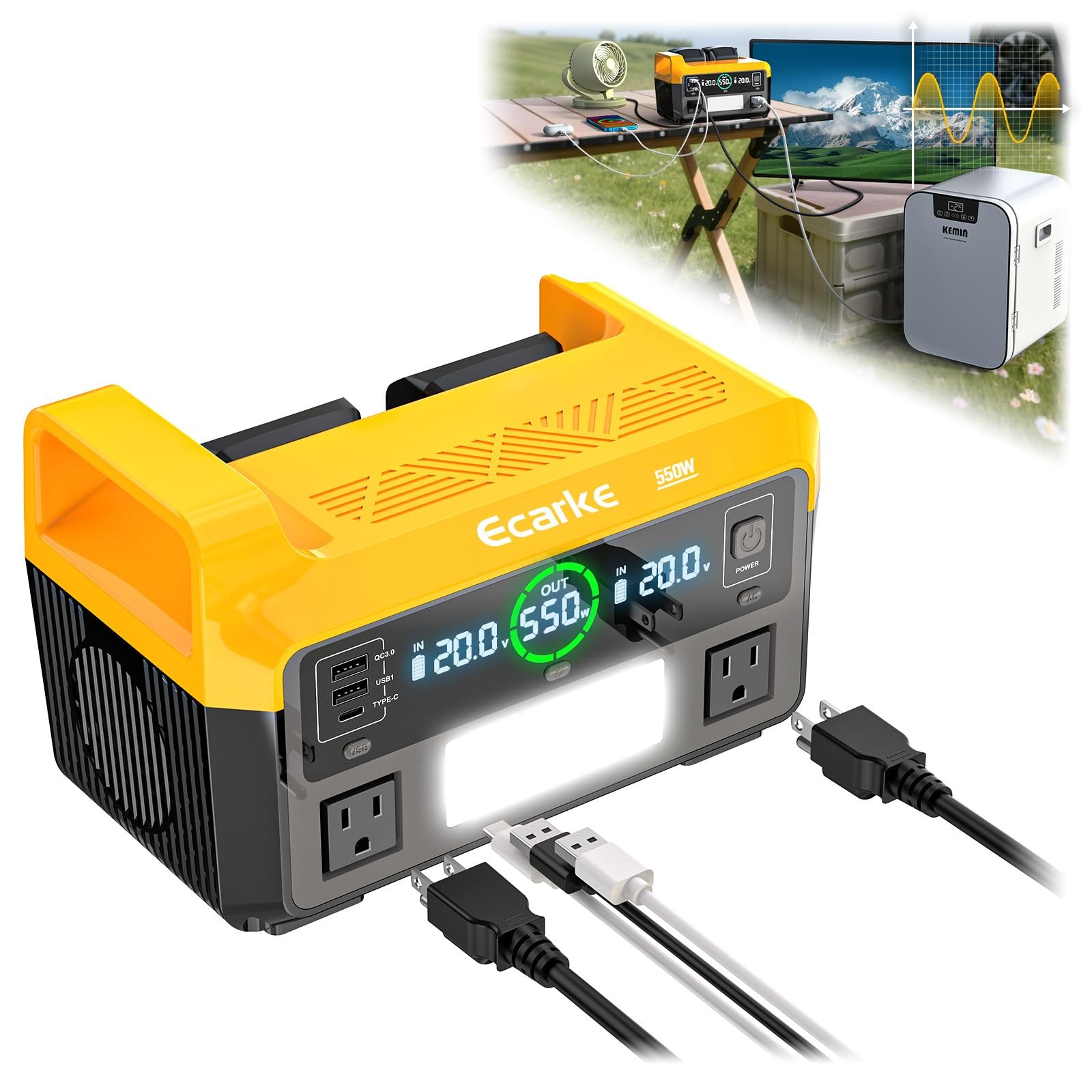 550W Portable Power Inverter Compatible with Dewalt Hercules 20V Battery Camping