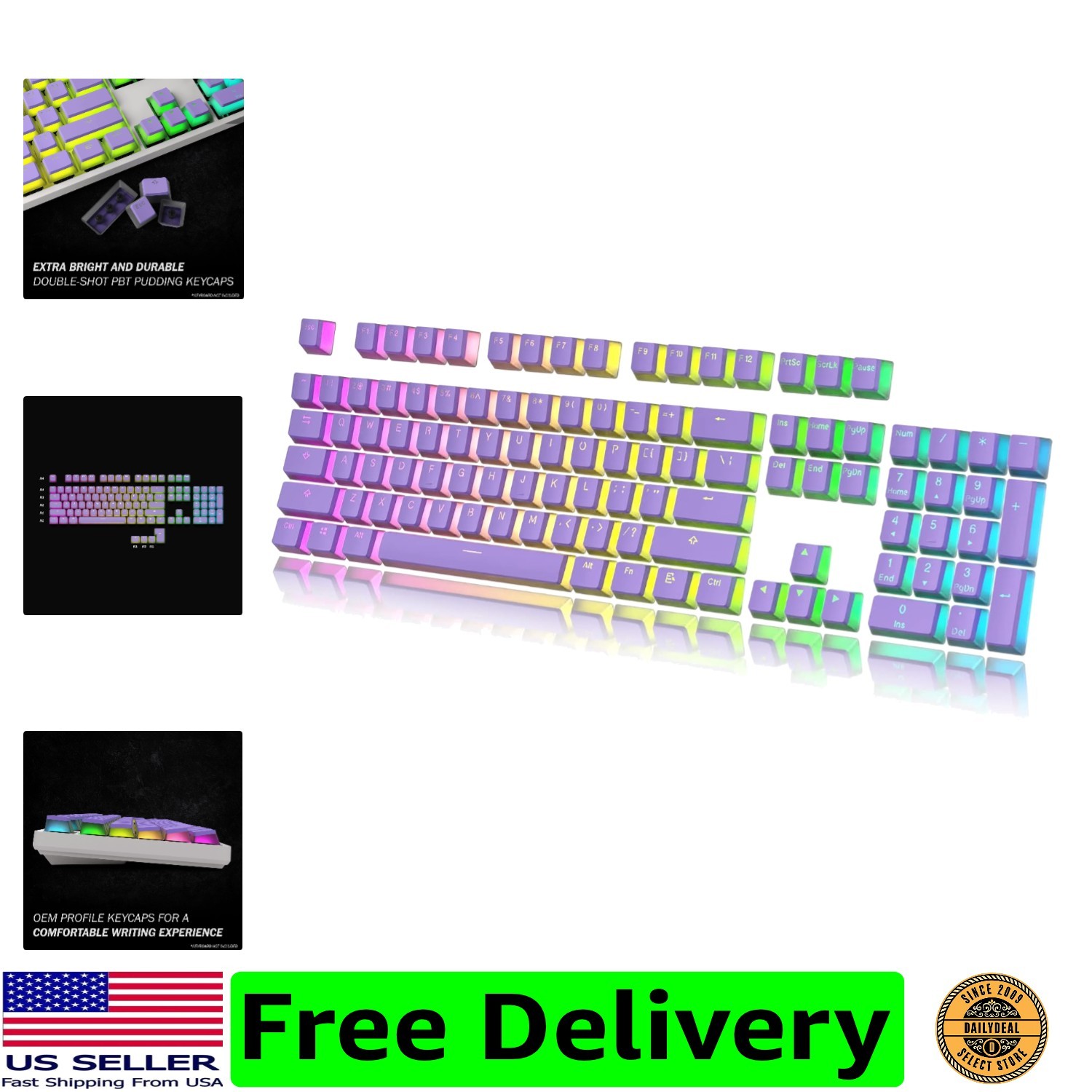 Pudding Keycaps Set | Doubleshot PBT Keycap Set | Full 112 OEM Profile Key Se...