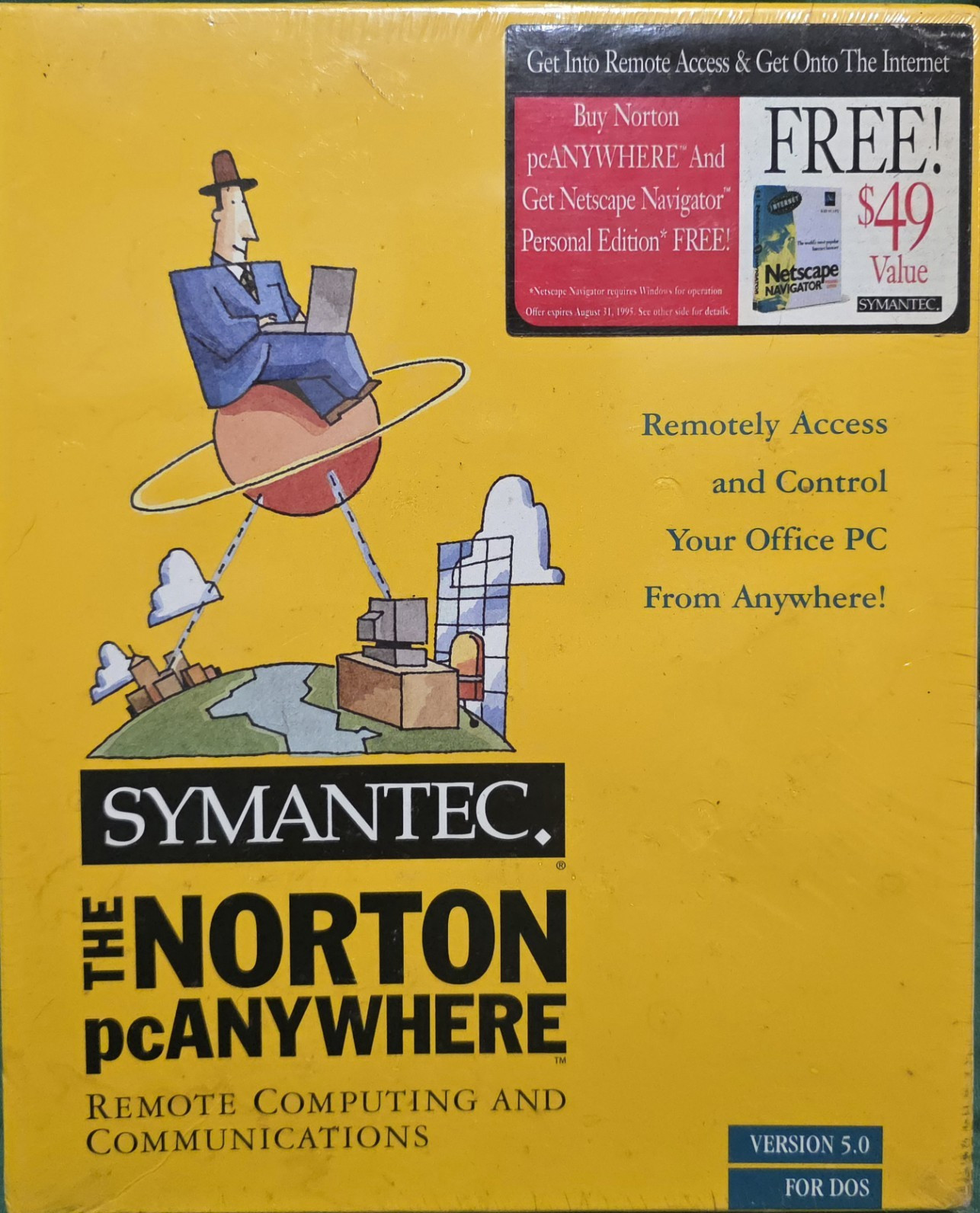 Symantec Norton pcANYWHERE 5.0 for DOS Remote Desktop Access Software 3.5 floppy