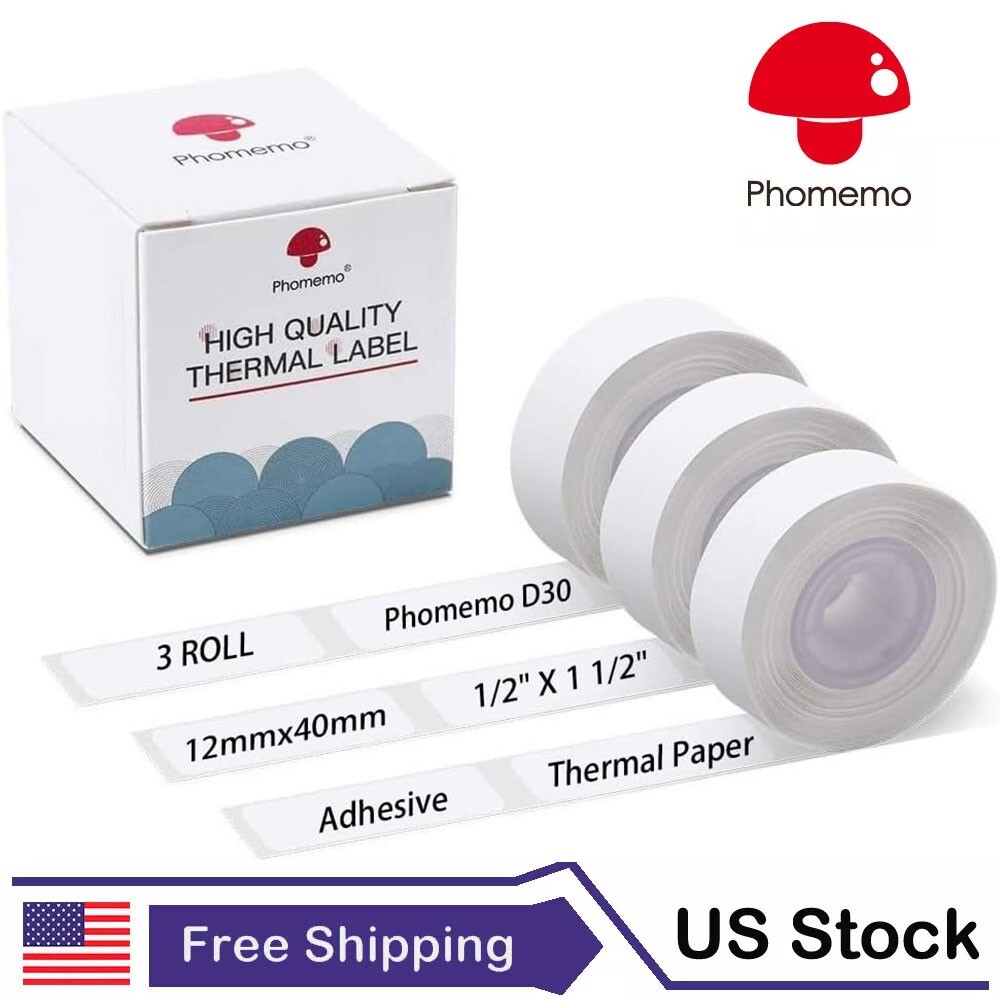3 Rolls White Square Sticker Thermal Paper 14 x 60 mm Label for Phomemo D30