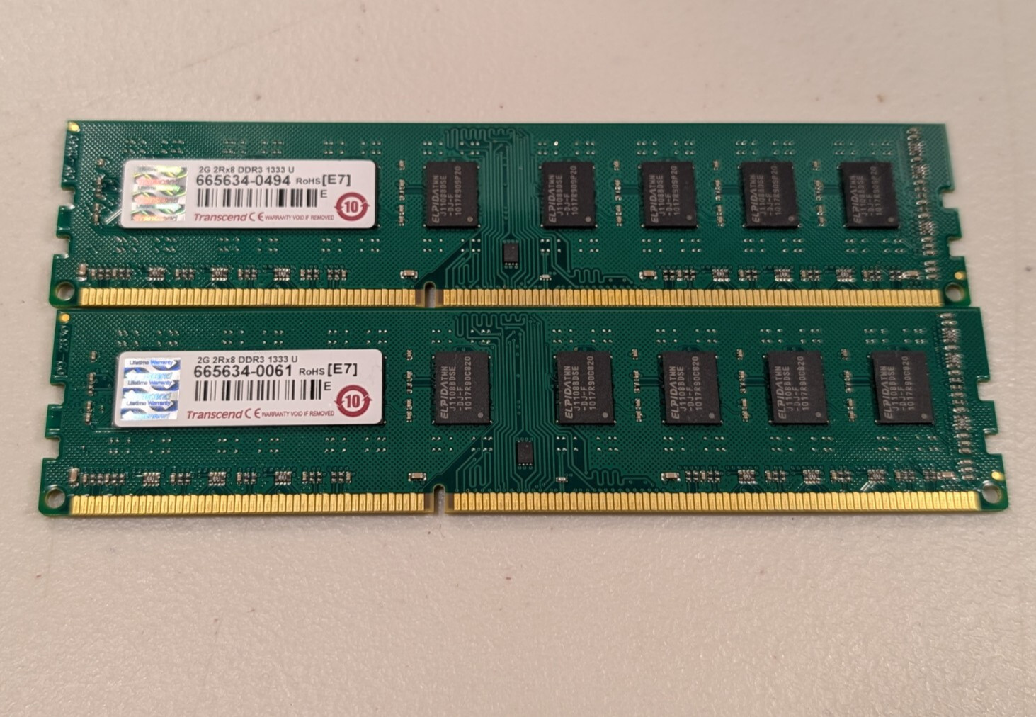 2x Transcend 2GB RAM MEMORY 2Rx8 DDR3 1333 U665634-0061 (set of 2) 4GB