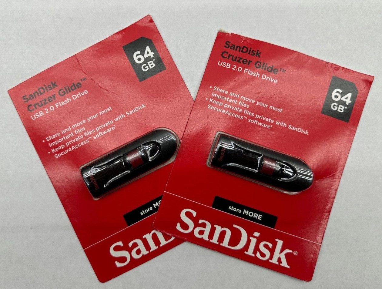LOT of 2PCS NEW SanDisk Cruzer Glide USB 2.0 Flash Drive  64 GB SDCZ60-064G-A46C