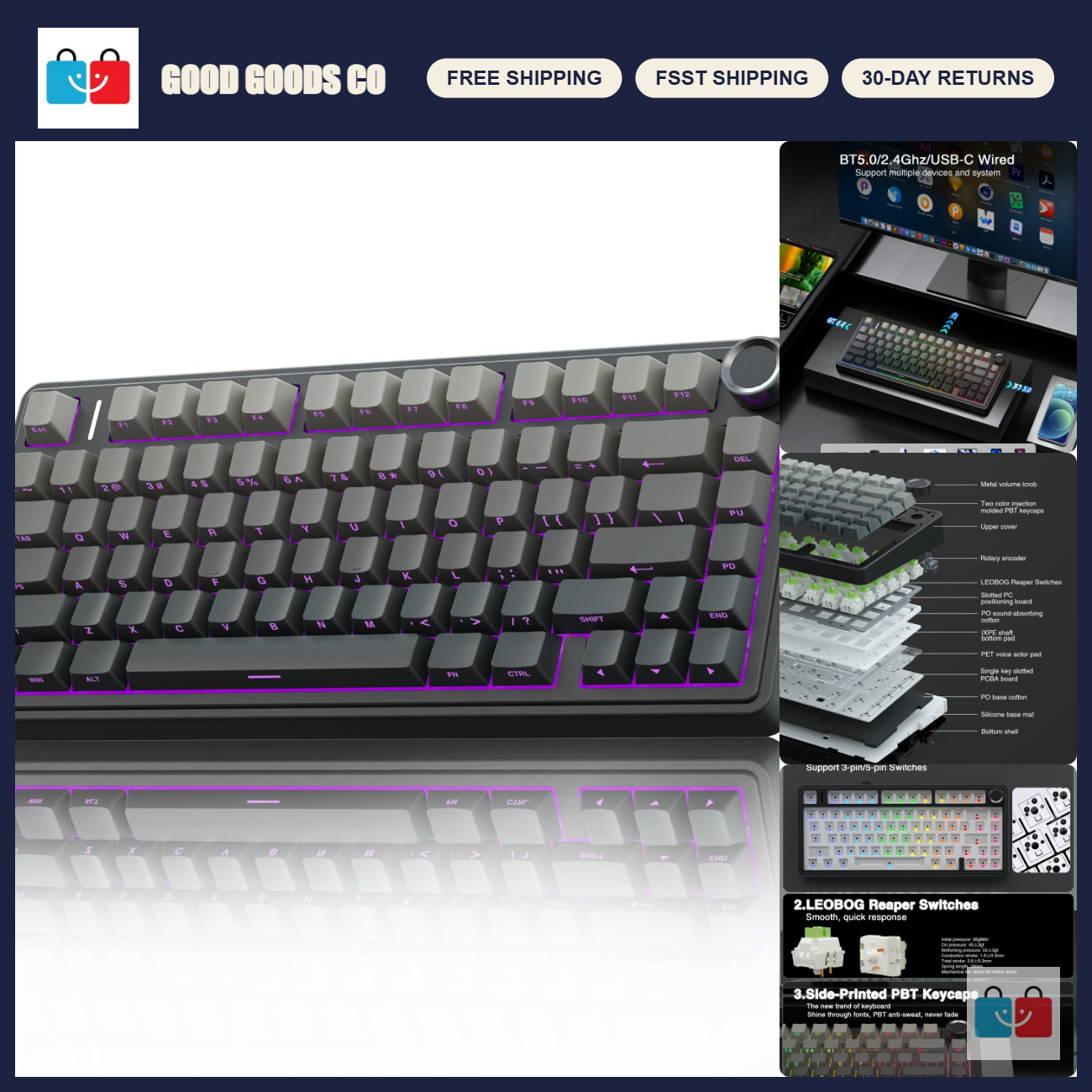 Wireless Mechanical Keyboard 75% Hot Swappable RGB Backlit Custom Gaming Keyboar