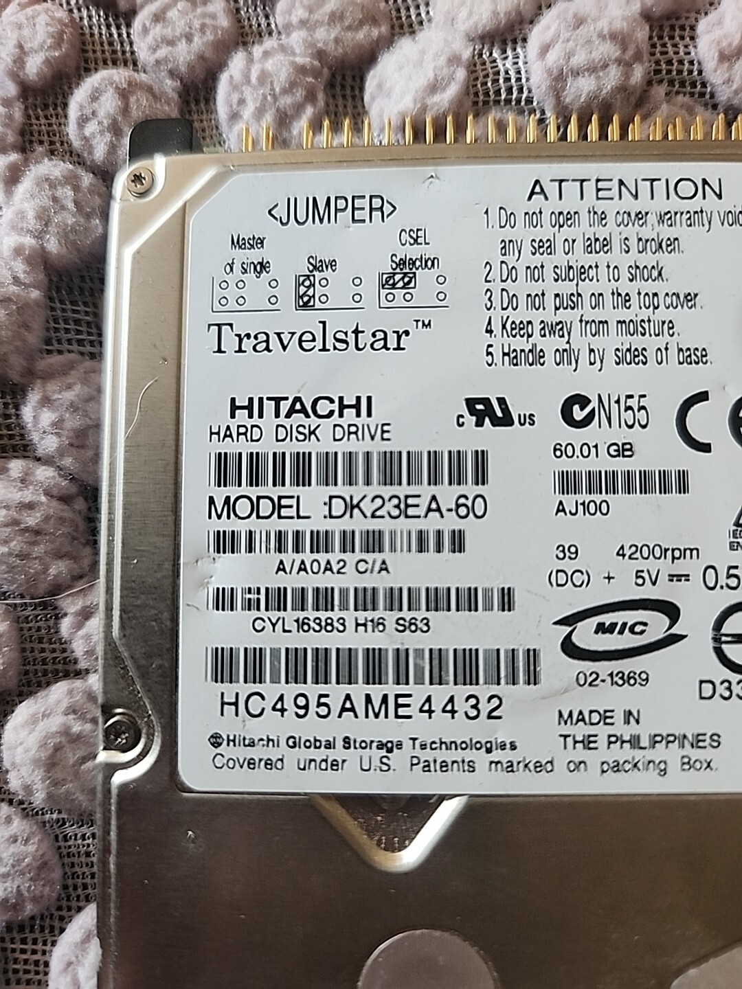 **Untested/Sold As-Is** Hitachi DK23EA-60B 60gb IDE 2.5" HDD
