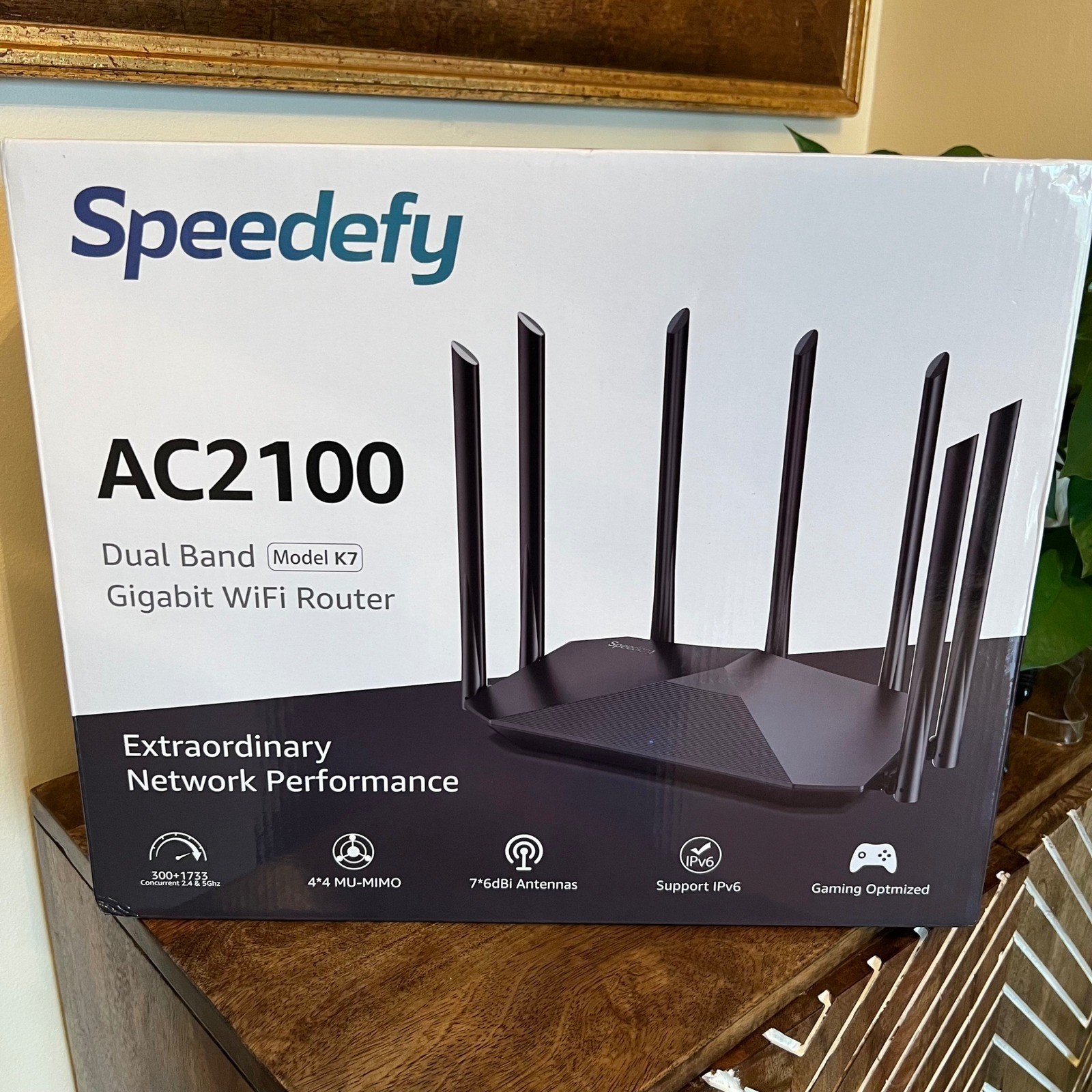 Speedefy AC2100 Dual Band Gigabit WiFi Router Model K7 6 Antennas Gaming Ready