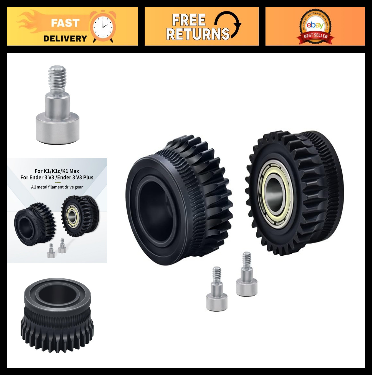 All Metal Filament Drive Gear Kit for 3D Printers - DLC-Coated High Hardness (2