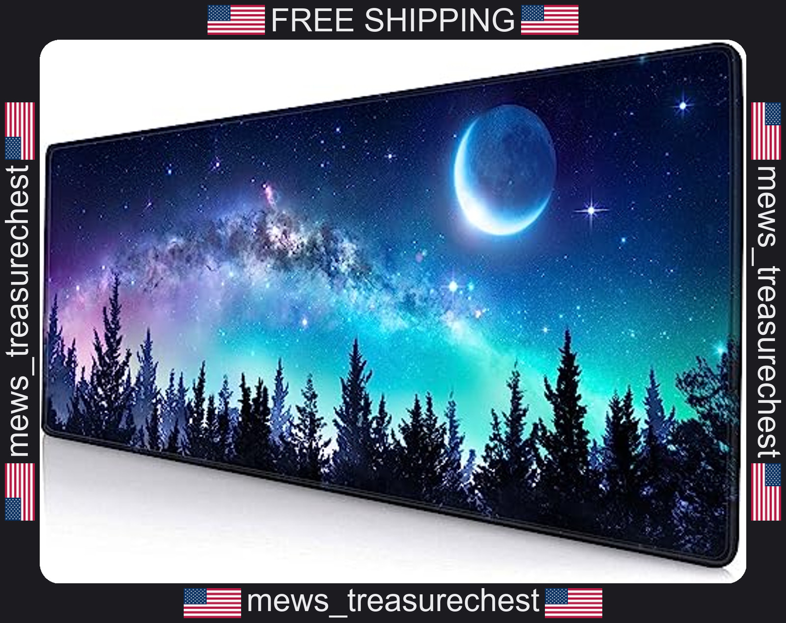 Large Mouse Pad with Stitched Edges, Galaxy Desk Mat, 31.5x11.8 Inch