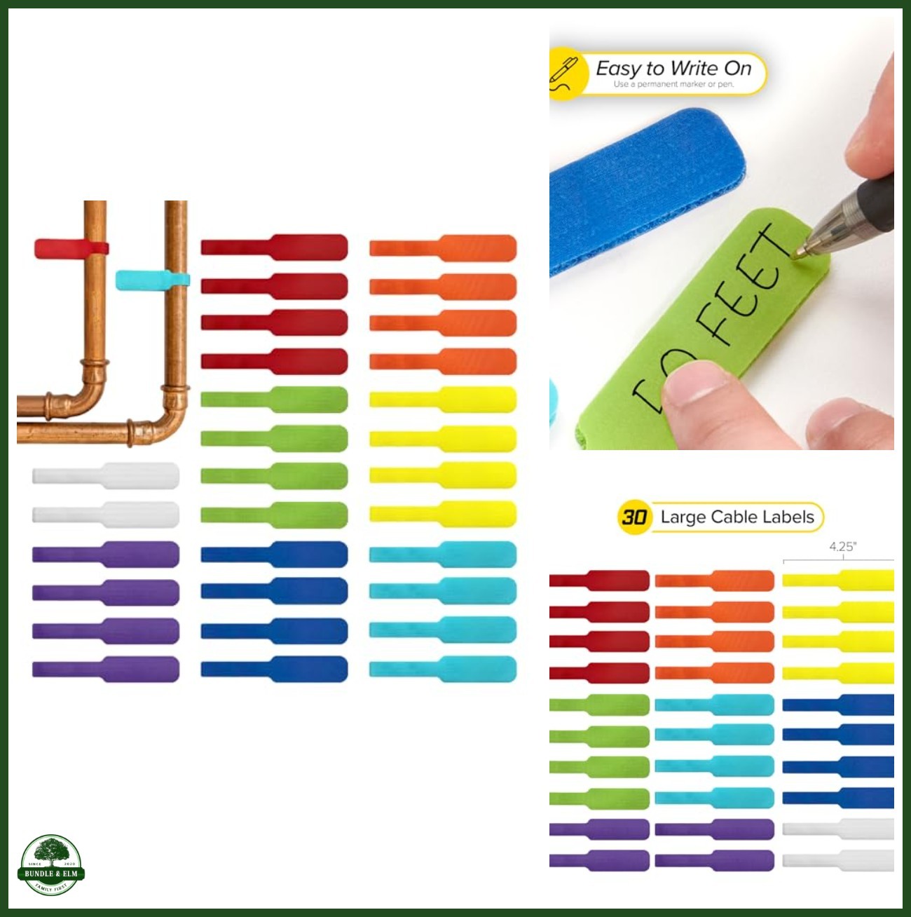 Cable Labels - Wrap-It Storage - Large, Multi-Color (30-Pack) - Colorful Labels