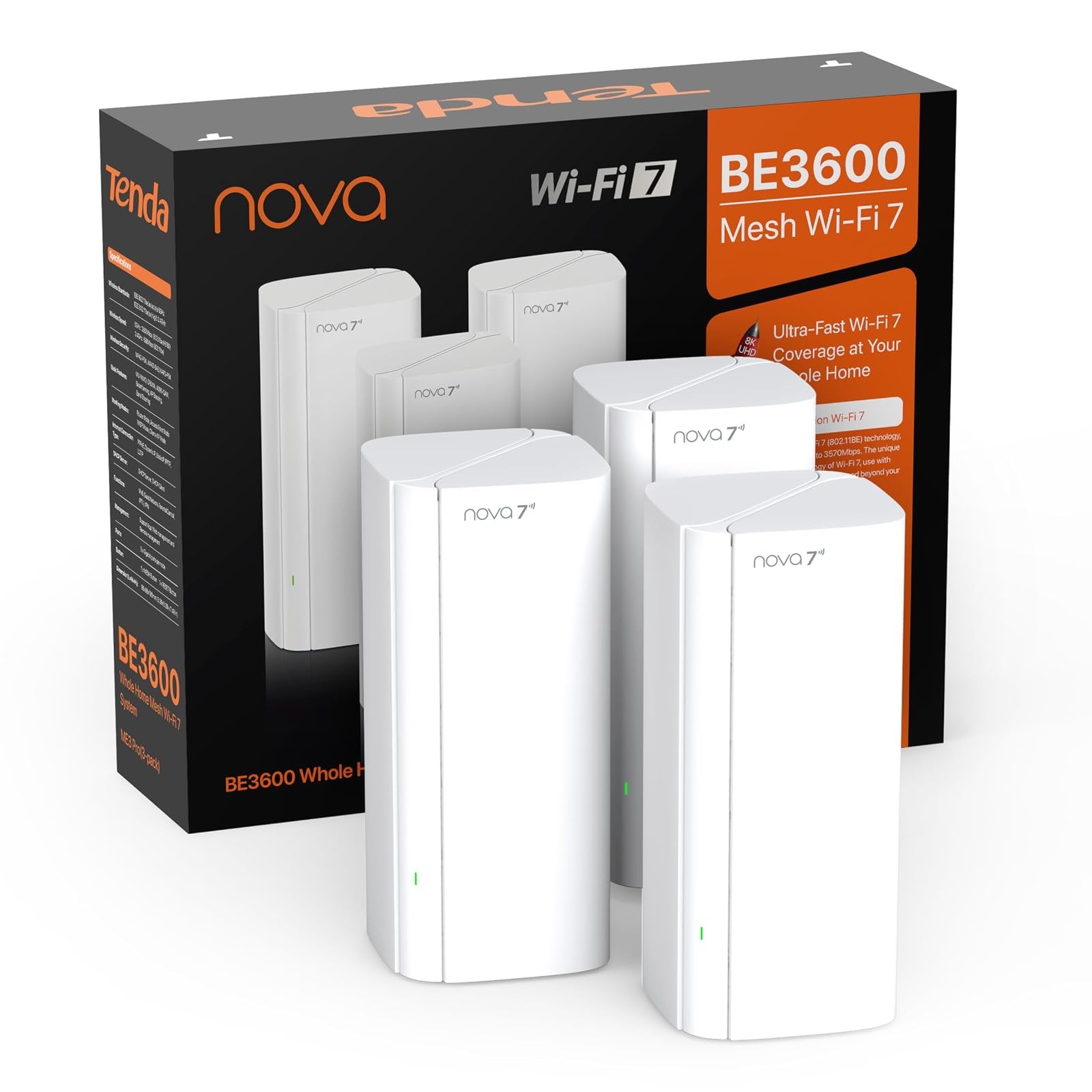Home WiFi System Tenda BE3600 6600 Sq Ft Mesh 2.5G 160 Devices