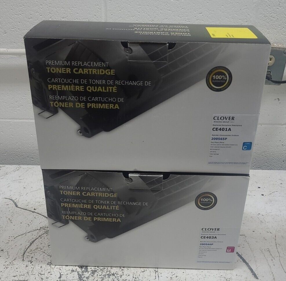 Clover Premium Replacement Toner Cartridges Cyan (CE401A) & Magenta (CE403A)
