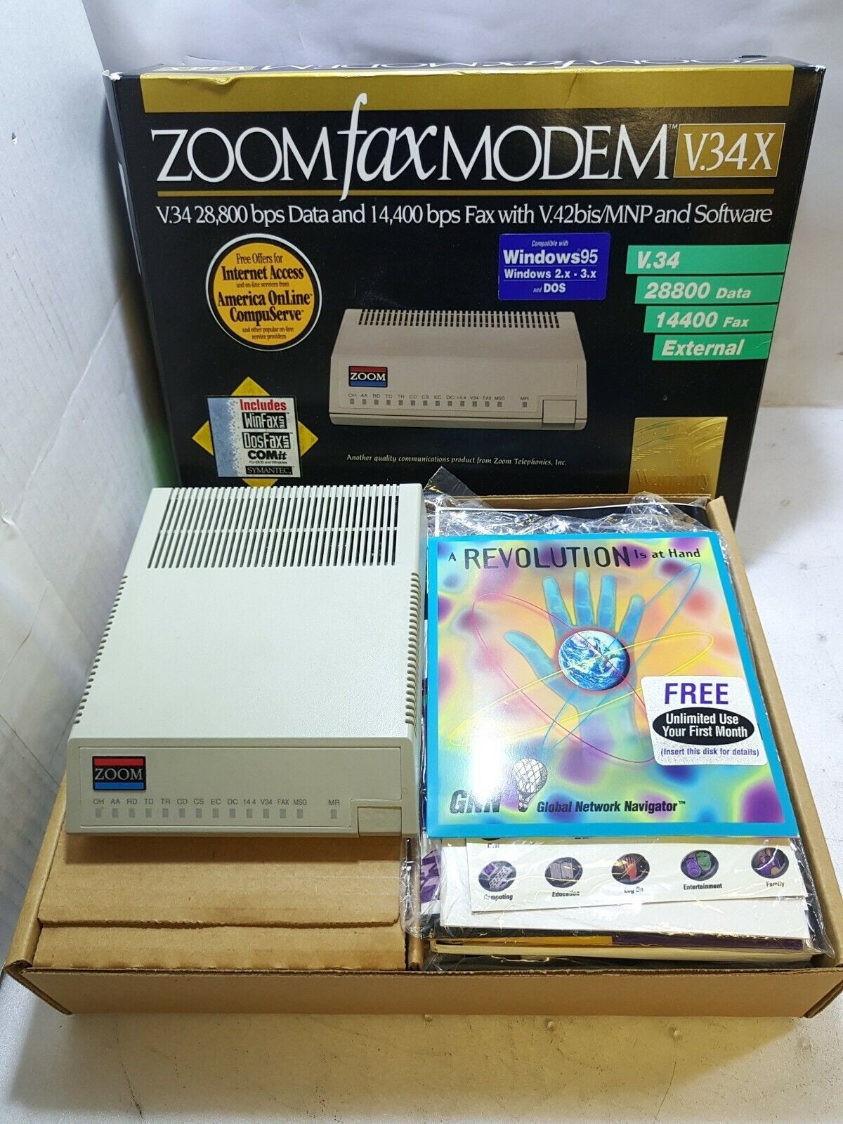 - Unused Zoom Fax Modem V.34X Model 470 FOR Windows 95