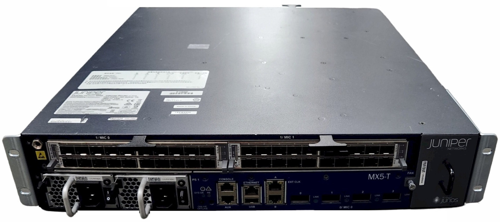 Juniper MX5-T Router with 2x MIC-3D-20GE-SFP and Dual AC Power