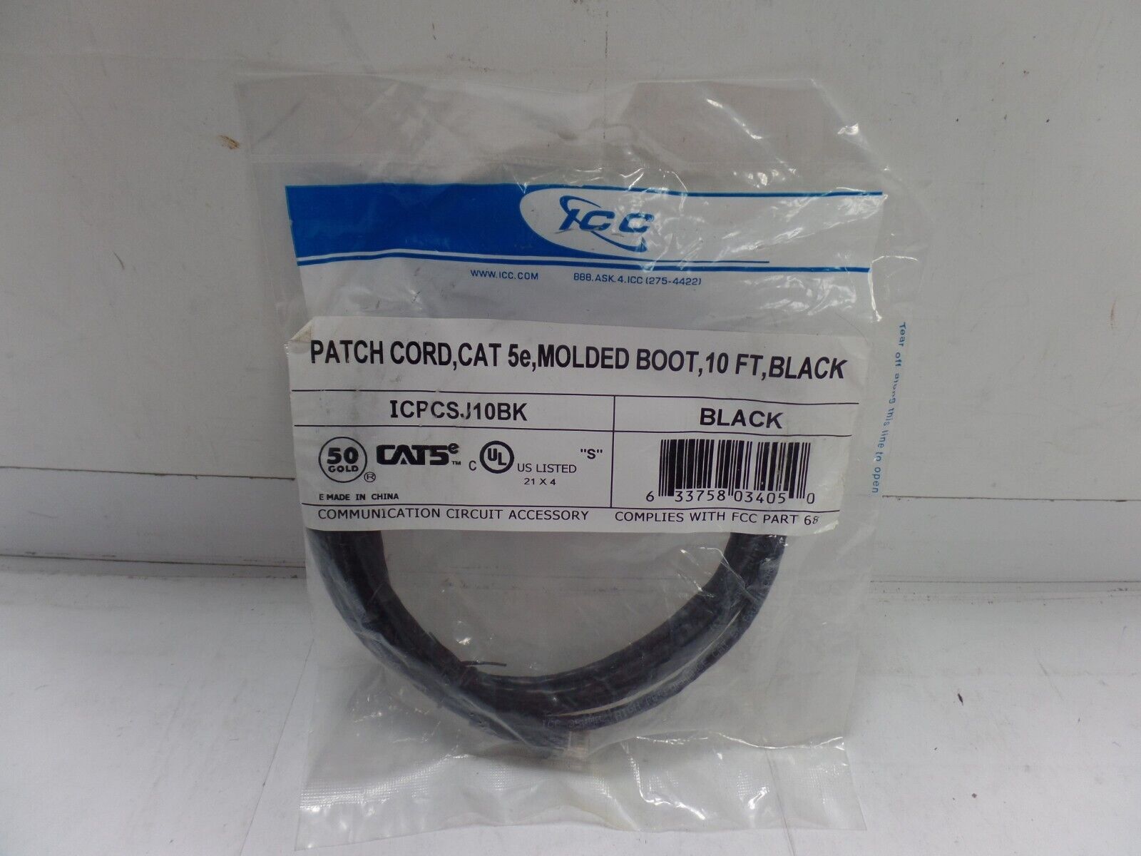ICC ICPCSJ10BK Patch Cord CAT 5E Molded Boot 10 FT Black