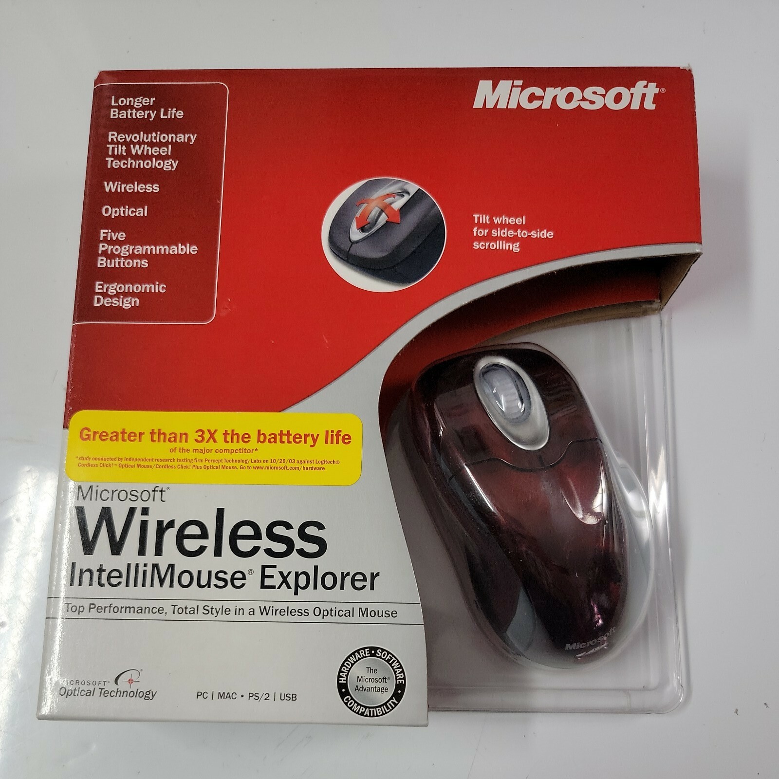 Microsoft Wireless Intellimouse Explorer Mouse Crimson Red X09-49266