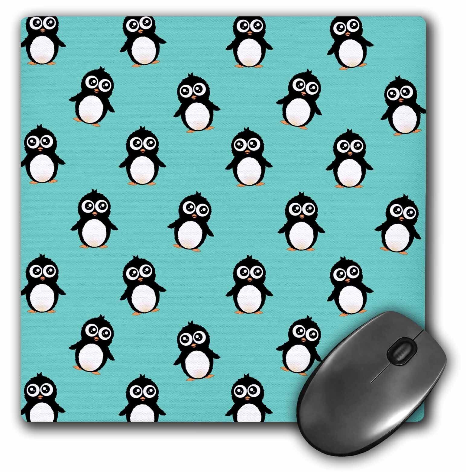 3dRose Cute penguin pattern on ice teal blue - turquoise black and white - kawai