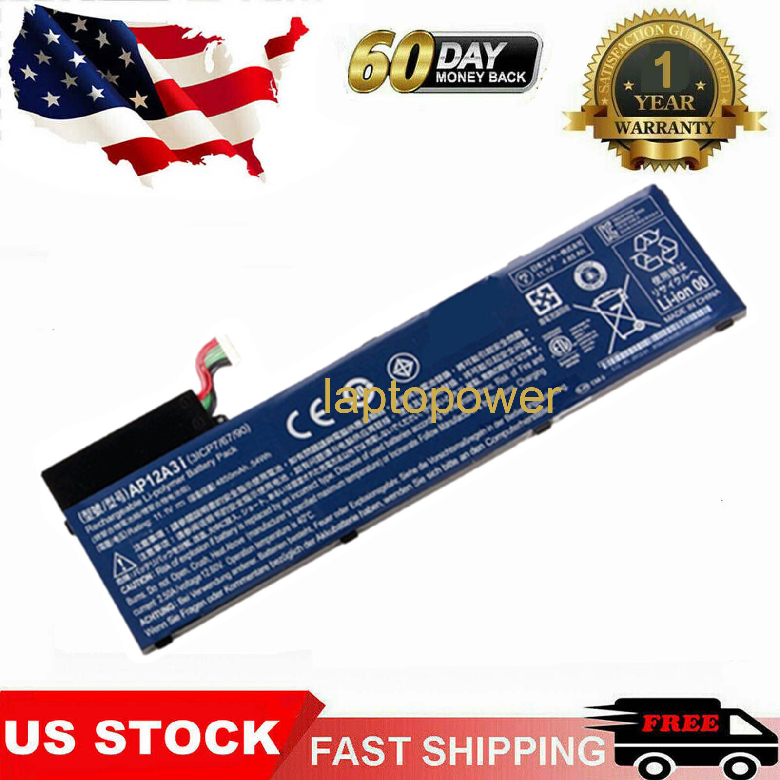 New Battery for Acer M5-481T AP12A3i AP12A4i AP12A31 AP12A41 Replacement 4850mAh