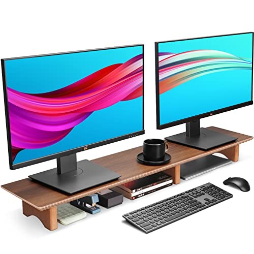  Large Monitor Stand Riser, Solid Wood Desk Shelf with Eco Dual Black Walnut