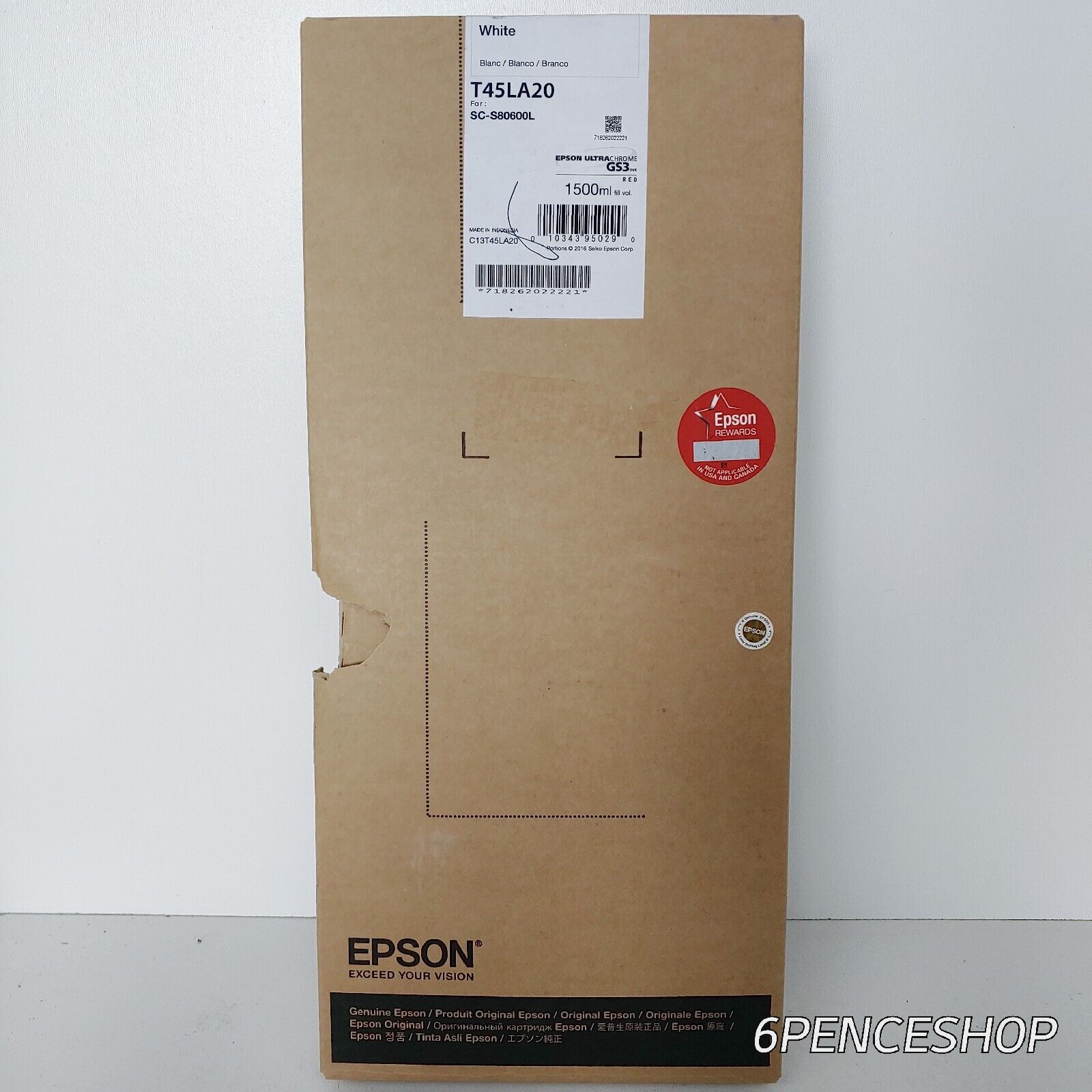 New * Deformed Box* EPSON T45LA20 White Ink Cartridge ULTRACHROME 1500ml 07/2024