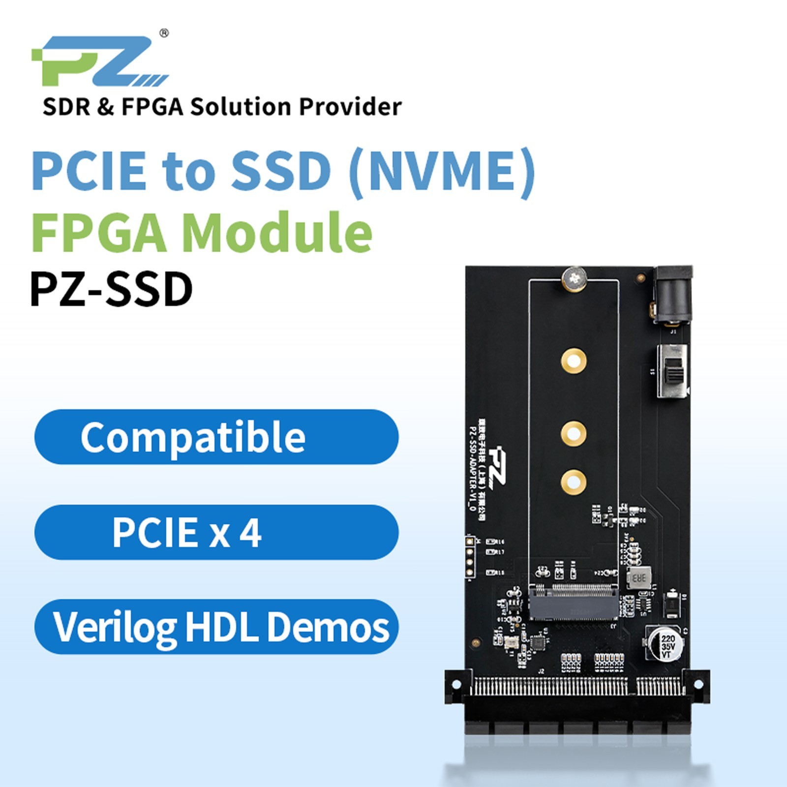 Puzhi Expansion Module PCIE to SSD NVME Card PZ-SSD, PCIE x4, 100MHz, -30~70℃