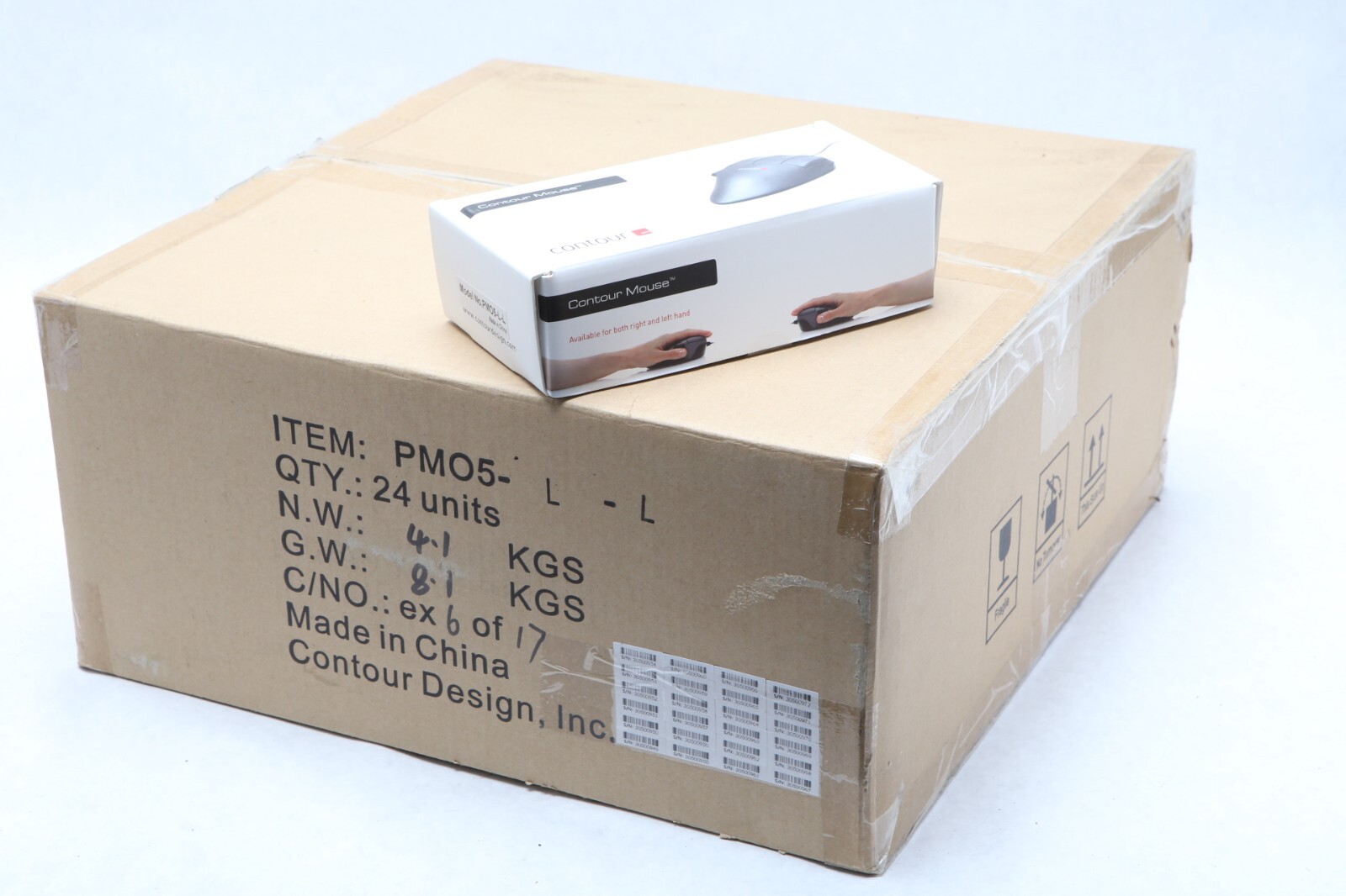 LOT 24x New Contour Design WHITE Perfit Mouse Ergonomic USB PMO5-L-L Lg Left