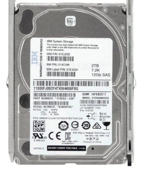 IBM Hard Drive 01AC599 01EJ032 ST2000NX0263 2TB 7.2K 128MB SAS-3 2.5'' NO CADDY