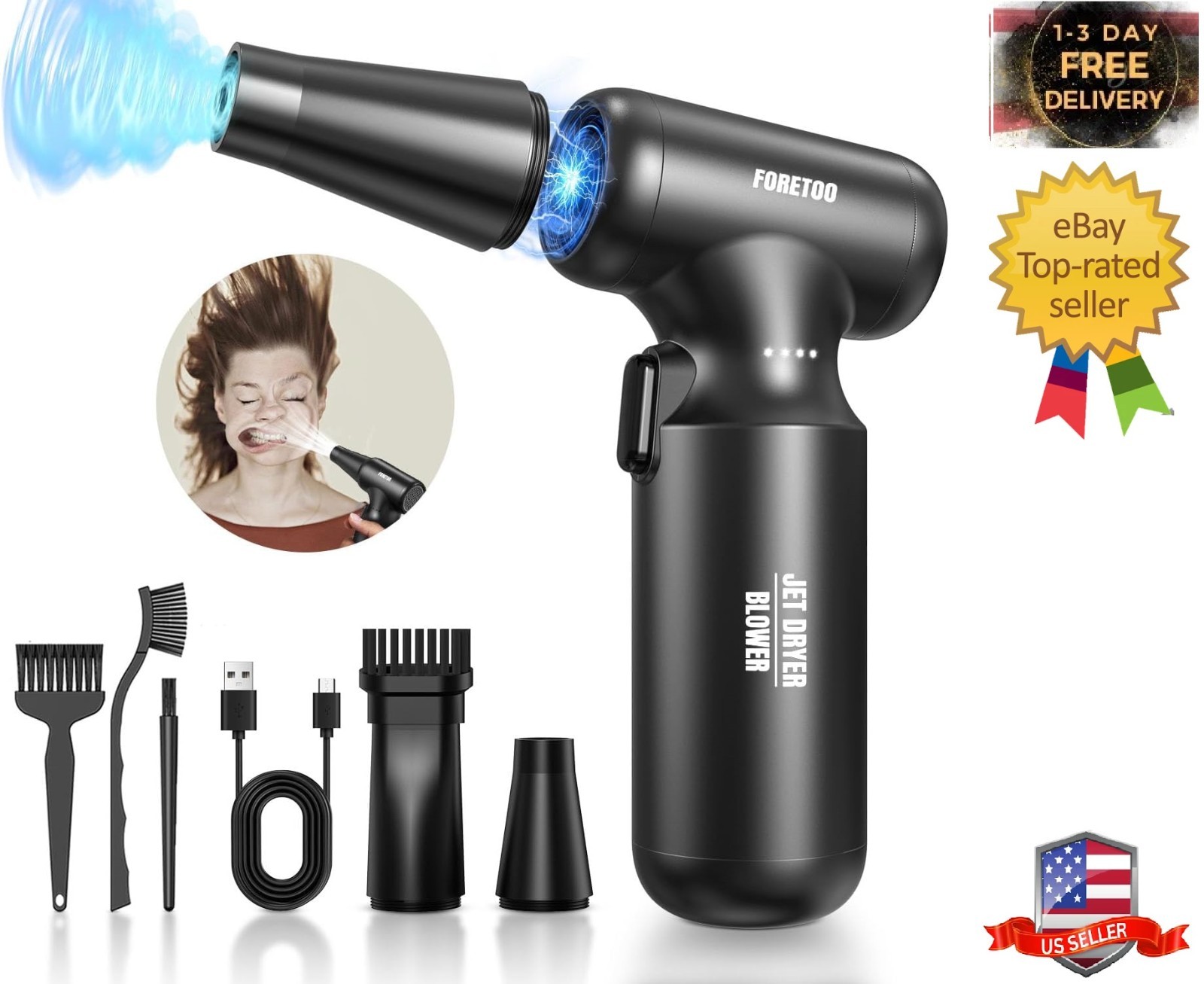 Mini Compressed Air Duster Cordless Blower Turbo Fan 300000RPM Powerful Cleaner