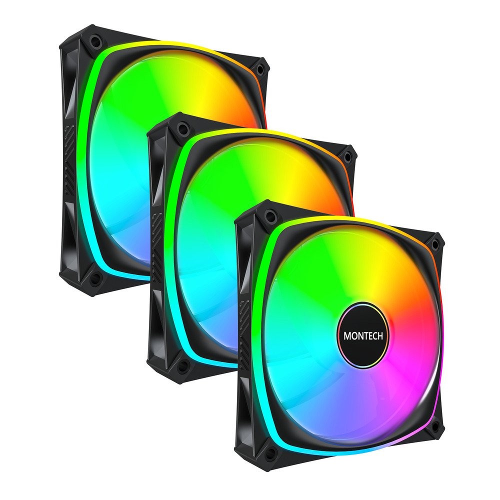 Montech RX120PB3IN1 RX120 PRO 120mm ARGB PWM Case Fan 3-Pack Black