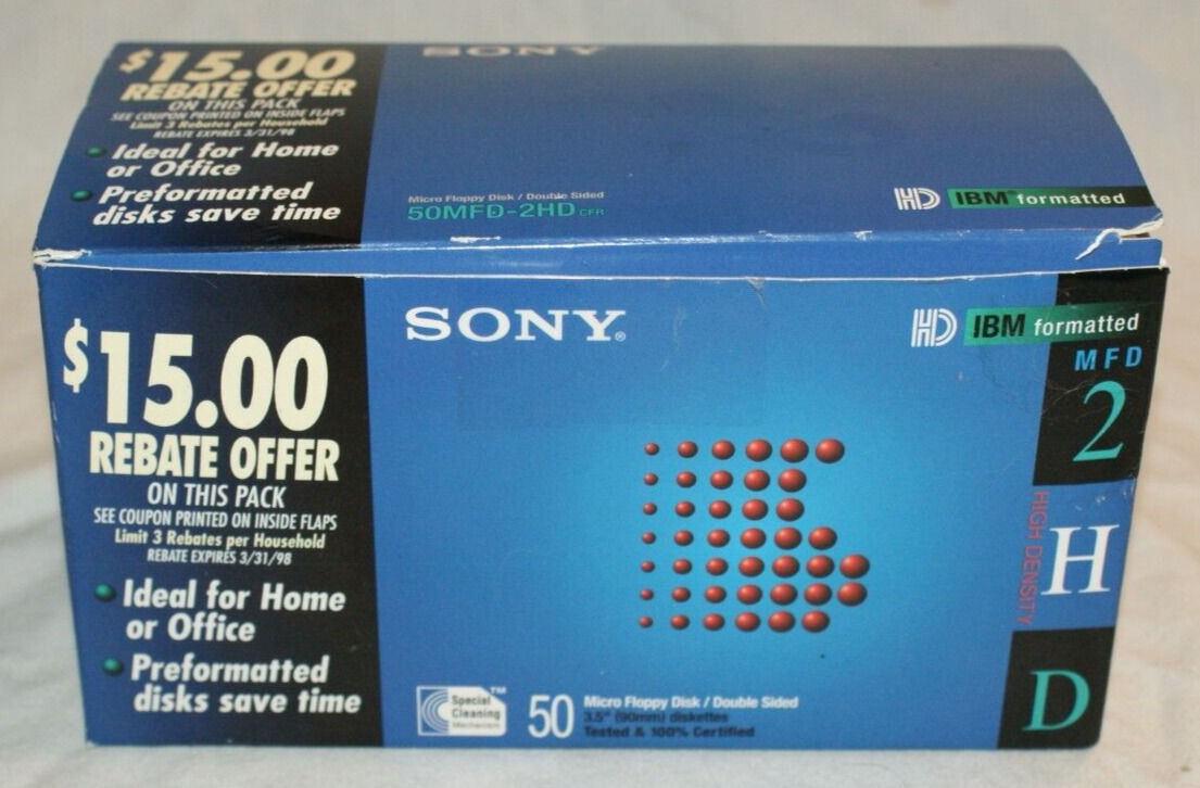 NEW SONY 50MFD 2HD 3.5 INCH “ MICRO FLOPPY DISKS 48 PACK DISKETTES COMPUTER