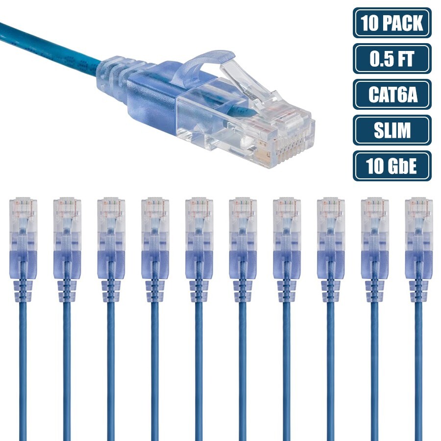 10x 0.5FT Slim CAT6A RJ45 Ethernet LAN Network Cable Cord Copper Wire 30AWG Blue