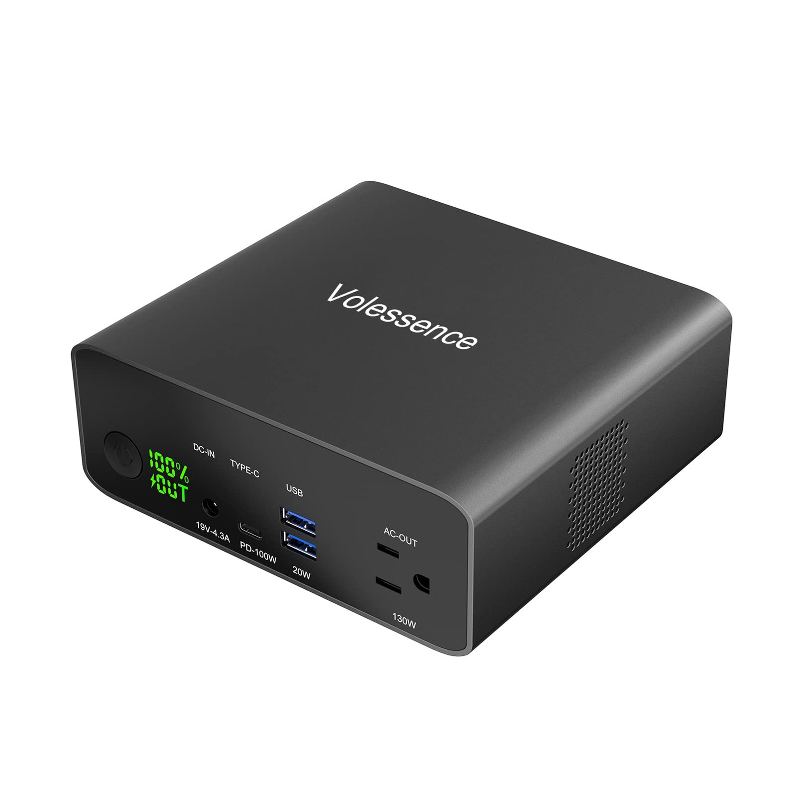 Volessence 40000mah Laptop Power Bank | AC/USB-C/USB-A Battery Backup Black