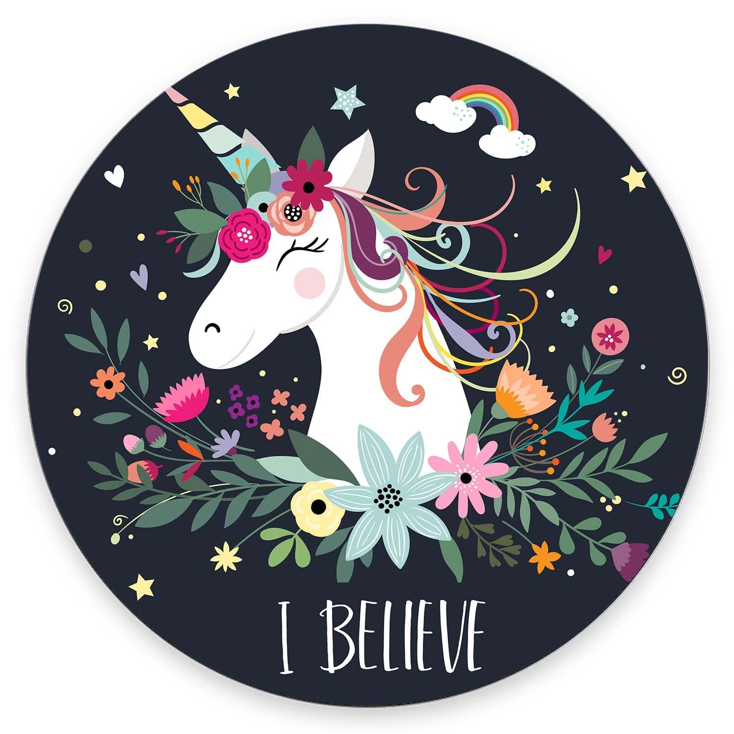 Round Pad Floral Unicorn, Personalized Premium-Textured Custom Mat Design, Wa...