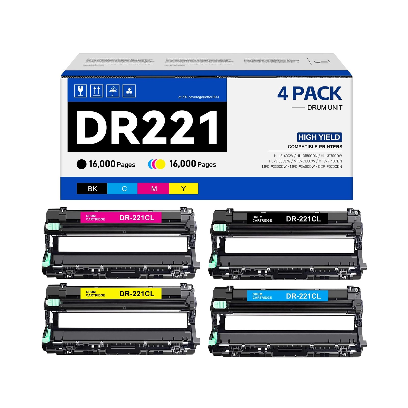 DR-221CL DR221CL Drum Unit 4-Pack Replacement for Brother DR221 DR-221 DR 221...